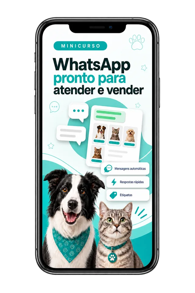 Mockup do minicurso WhatsApp pronto para atender e vender em celular